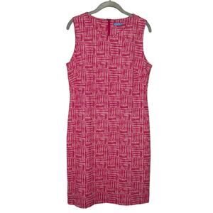 J. McLaughlin Pink White Print Sleeveless Cantina Stretch Dress Size Large